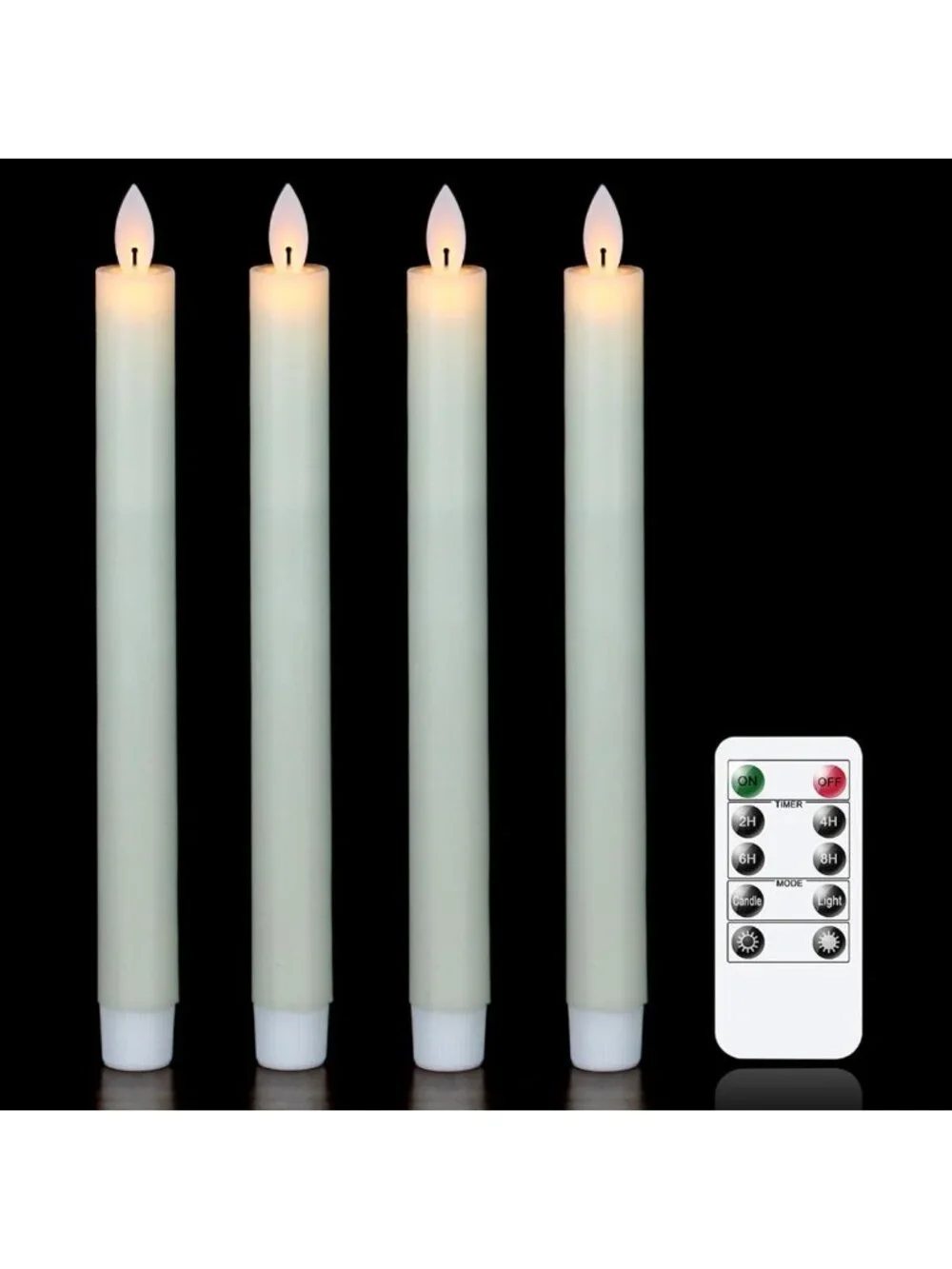 Set of 4 Ivory Flameless Taper Candles with Remote & Timer | Battery Operated